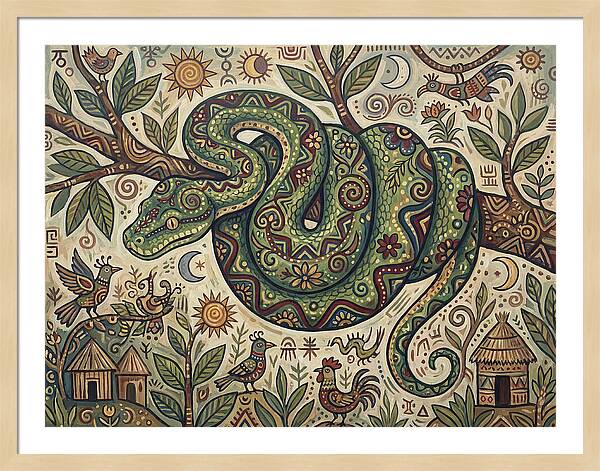 Green Tree Python In Folk Art