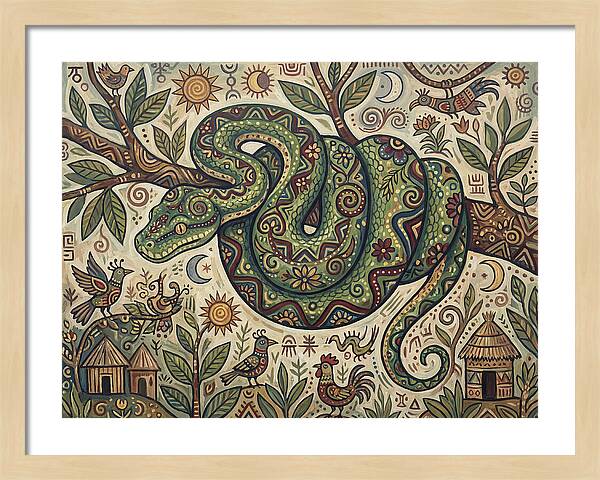 Green Tree Python In Folk Art
