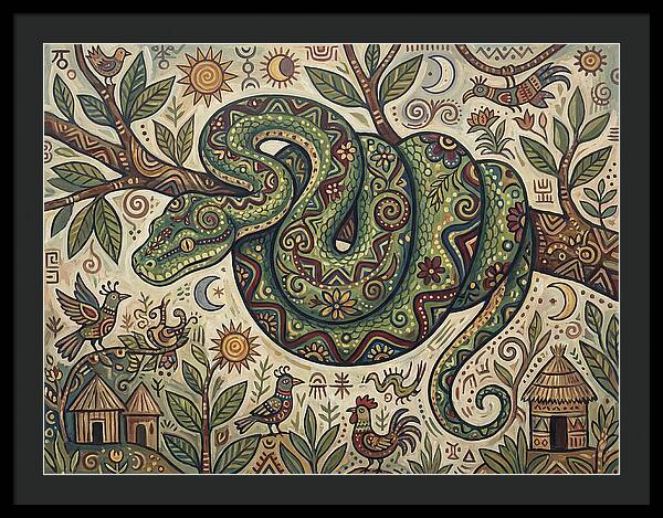 Green Tree Python In Folk Art