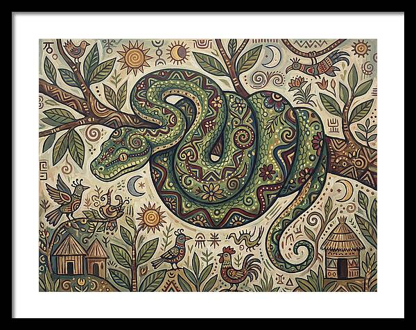 Green Tree Python In Folk Art