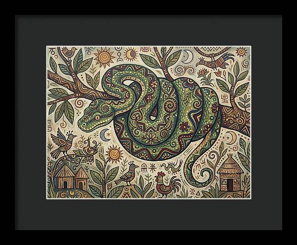 Green Tree Python In Folk Art