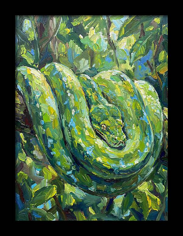 Green Tree Python In Lush Habitat