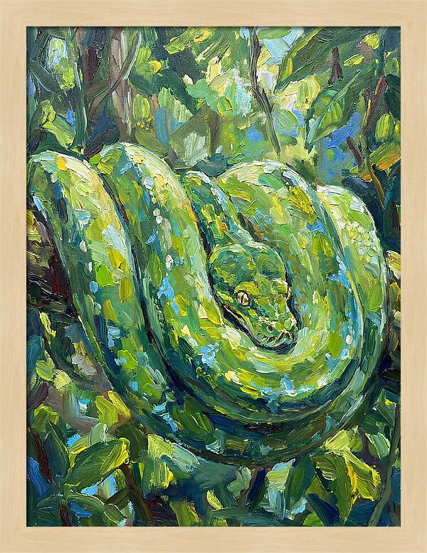 Green Tree Python In Lush Habitat