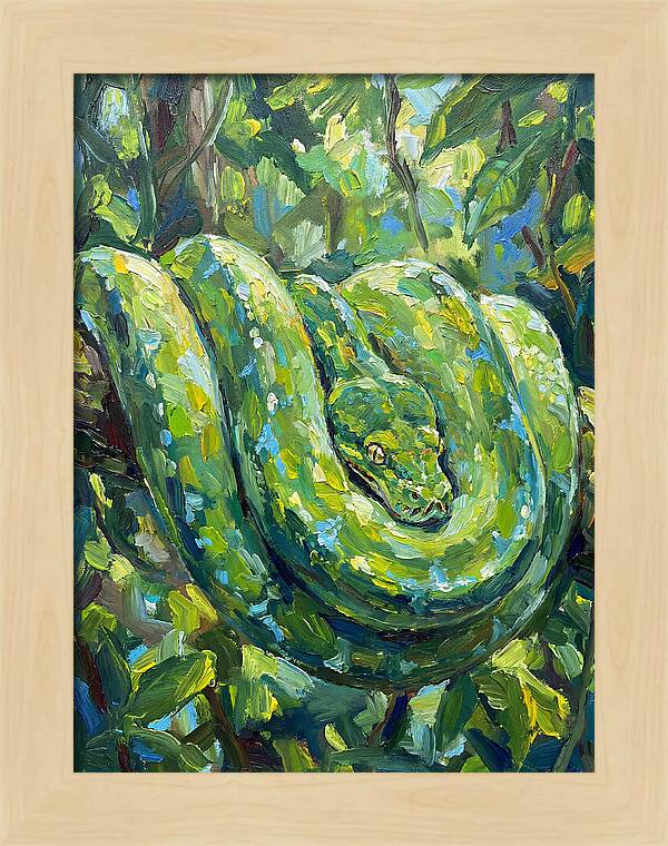 Green Tree Python In Lush Habitat