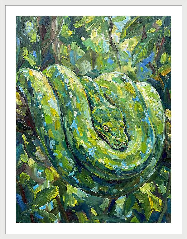 Green Tree Python In Lush Habitat