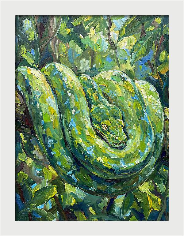Green Tree Python In Lush Habitat
