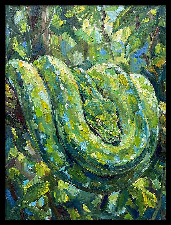 Green Tree Python In Lush Habitat