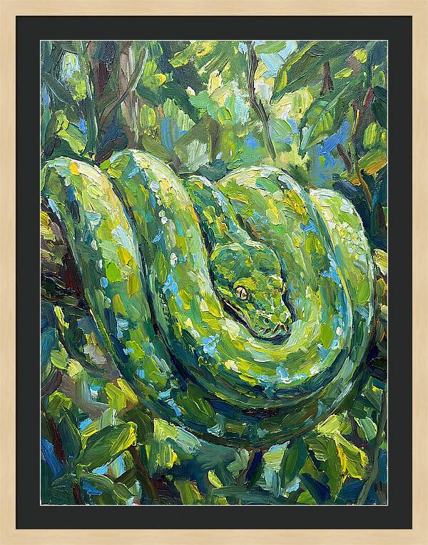 Green Tree Python In Lush Habitat