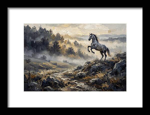 Grey Andalusian Horse Rearing In Morning