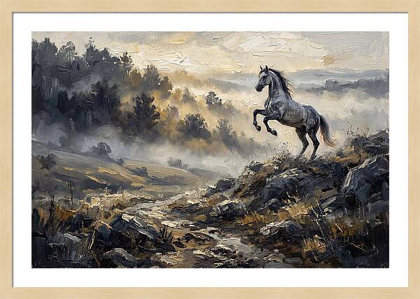 Grey Andalusian Horse Rearing In Morning