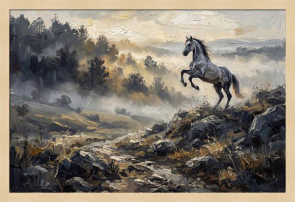 Grey Andalusian Horse Rearing In Morning