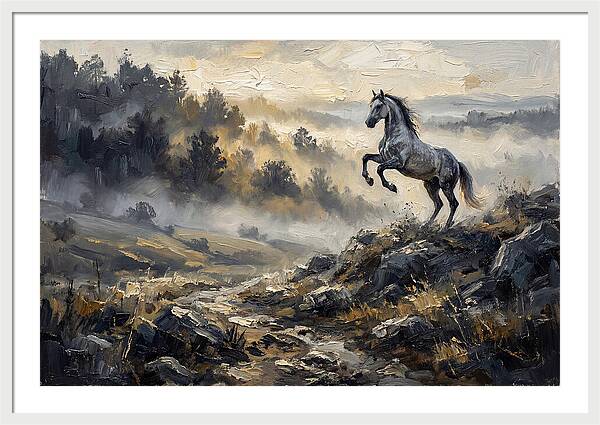 Grey Andalusian Horse Rearing In Morning