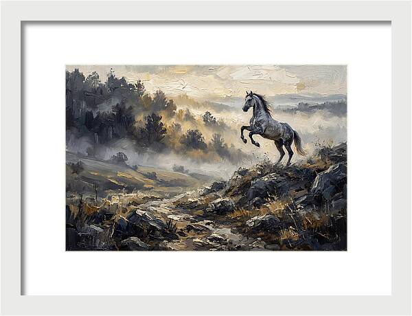 Grey Andalusian Horse Rearing In Morning