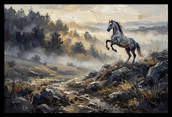 Grey Andalusian Horse Rearing In Morning