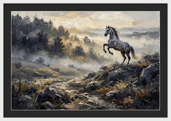 Grey Andalusian Horse Rearing In Morning