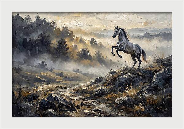 Grey Andalusian Horse Rearing In Morning