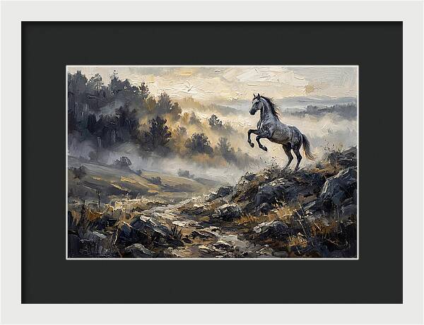 Grey Andalusian Horse Rearing In Morning