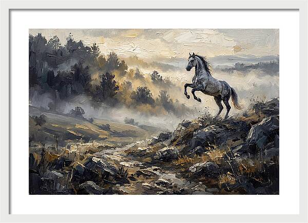 Grey Andalusian Horse Rearing In Morning