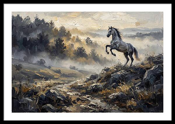 Grey Andalusian Horse Rearing In Morning