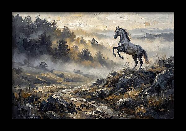 Grey Andalusian Horse Rearing In Morning