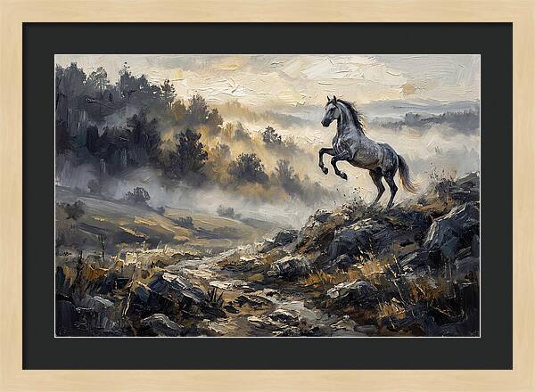 Grey Andalusian Horse Rearing In Morning