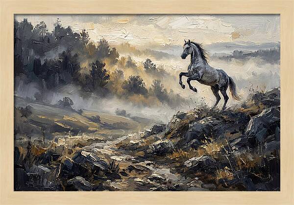 Grey Andalusian Horse Rearing In Morning