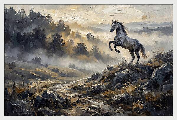 Grey Andalusian Horse Rearing In Morning