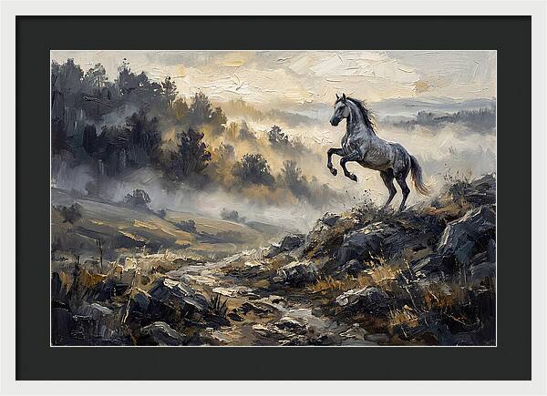 Grey Andalusian Horse Rearing In Morning
