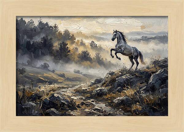 Grey Andalusian Horse Rearing In Morning