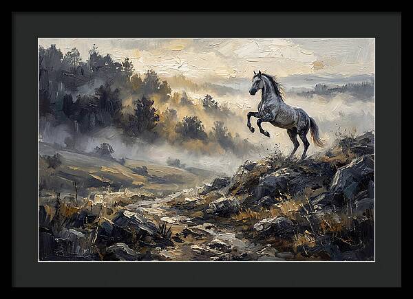 Grey Andalusian Horse Rearing In Morning