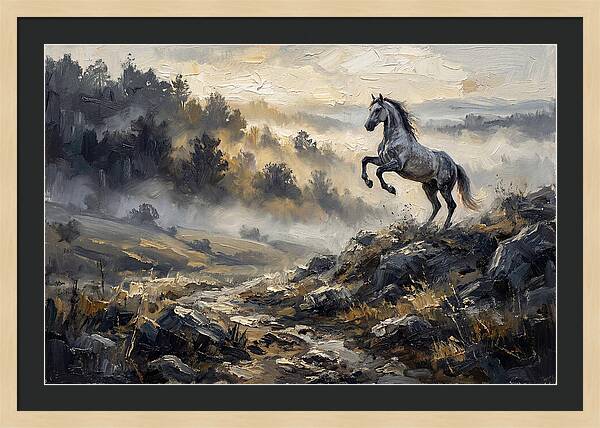 Grey Andalusian Horse Rearing In Morning