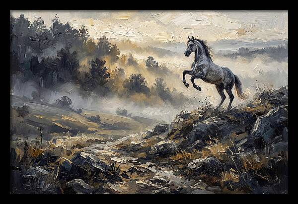 Grey Andalusian Horse Rearing In Morning