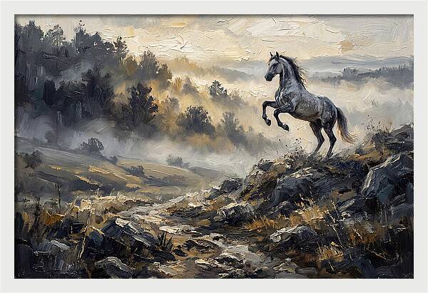 Grey Andalusian Horse Rearing In Morning