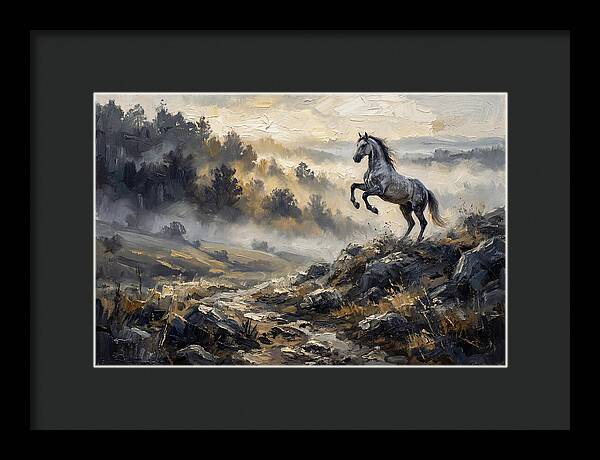 Grey Andalusian Horse Rearing In Morning