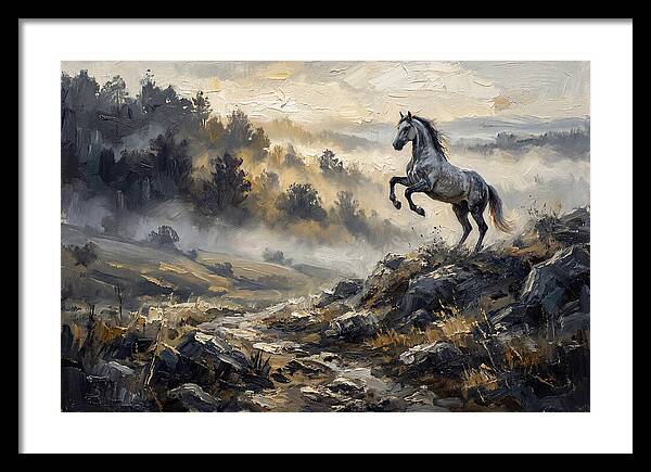 Grey Andalusian Horse Rearing In Morning