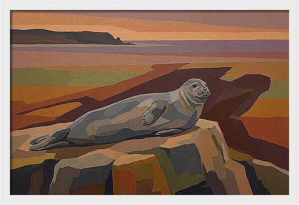 Grey Seal Relaxing On Rocky Island