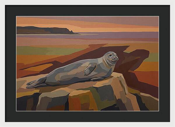 Grey Seal Relaxing On Rocky Island