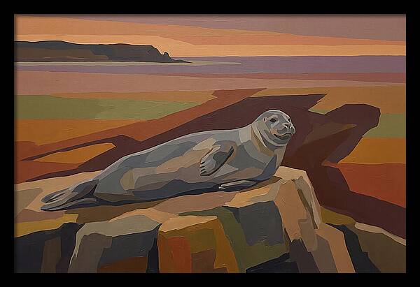 Grey Seal Relaxing On Rocky Island