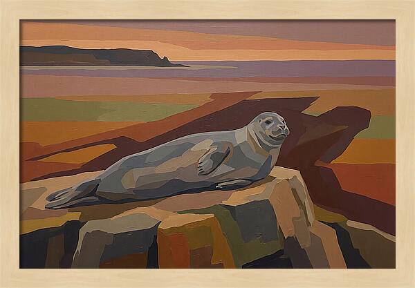 Grey Seal Relaxing On Rocky Island