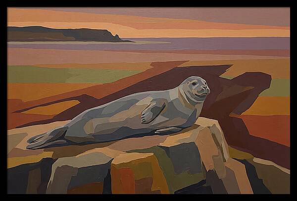 Grey Seal Relaxing On Rocky Island