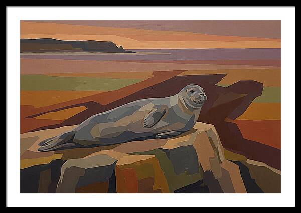 Grey Seal Relaxing On Rocky Island