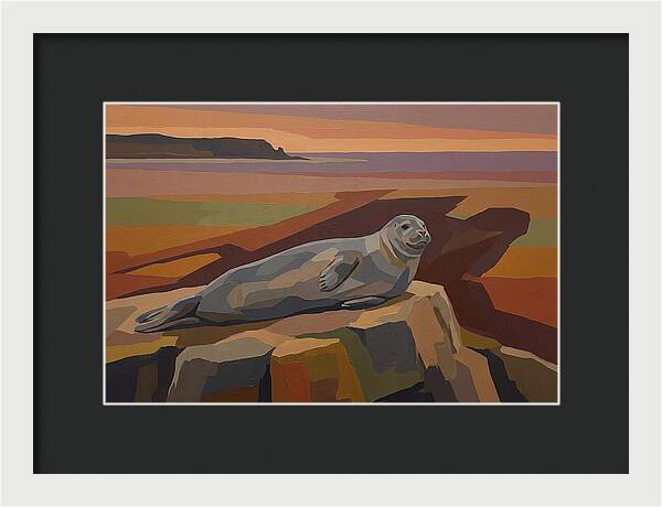Grey Seal Relaxing On Rocky Island