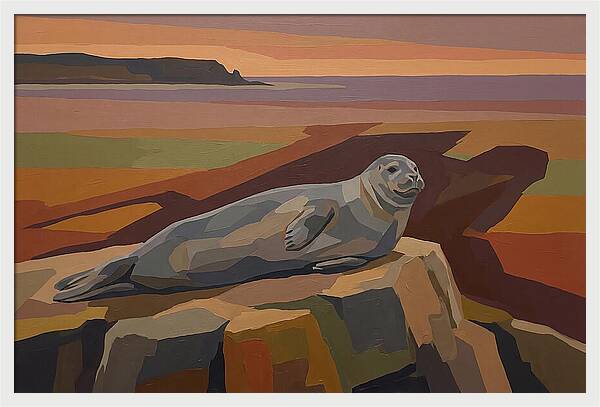 Grey Seal Relaxing On Rocky Island