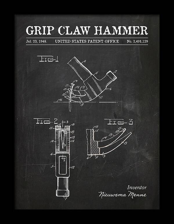 Grip Claw Hammer Chalkboard Patent Us2491129a