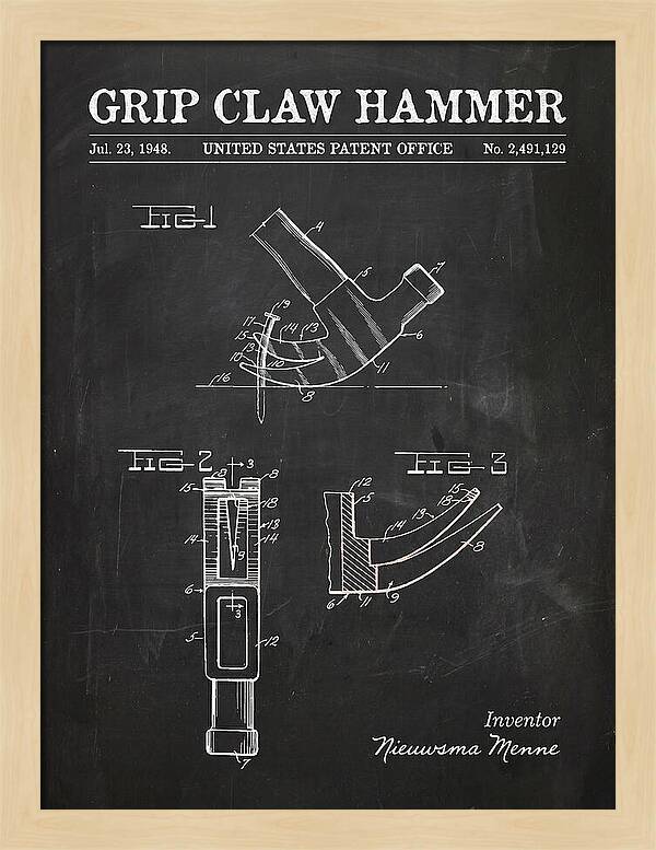 Grip Claw Hammer Chalkboard Patent Us2491129a