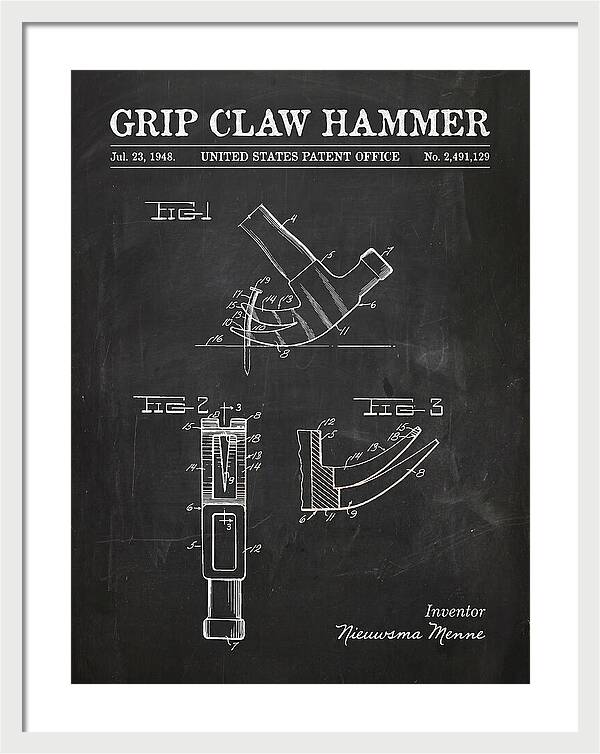 Grip Claw Hammer Chalkboard Patent Us2491129a