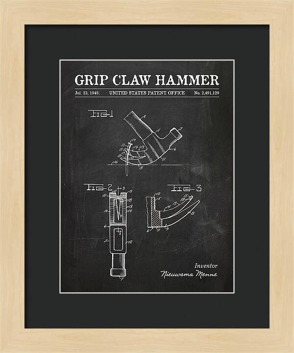 Grip Claw Hammer Chalkboard Patent Us2491129a