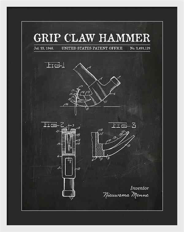 Grip Claw Hammer Chalkboard Patent Us2491129a