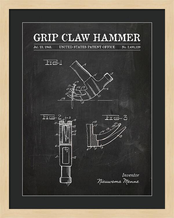 Grip Claw Hammer Chalkboard Patent Us2491129a