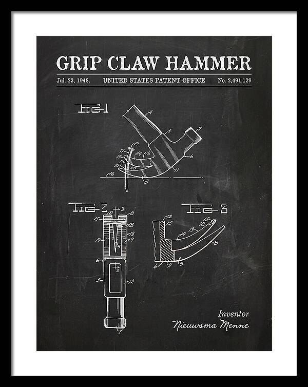 Grip Claw Hammer Chalkboard Patent Us2491129a